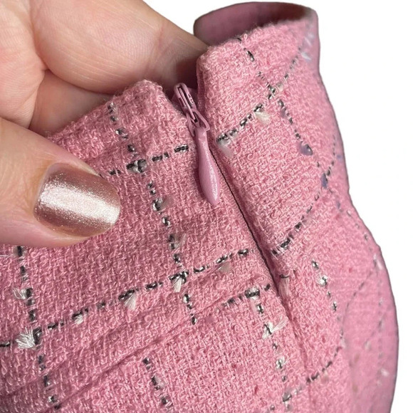 Nicole. Nicole Miller Women's Windowpane Pink Plaid Ruffle Trim Skirt Size 8 - Picture 10 of 11